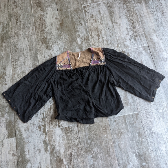 NWOT FREE PEOPLE Sequins Boho Wrap Oversized Blouse - Picture 1 of 6